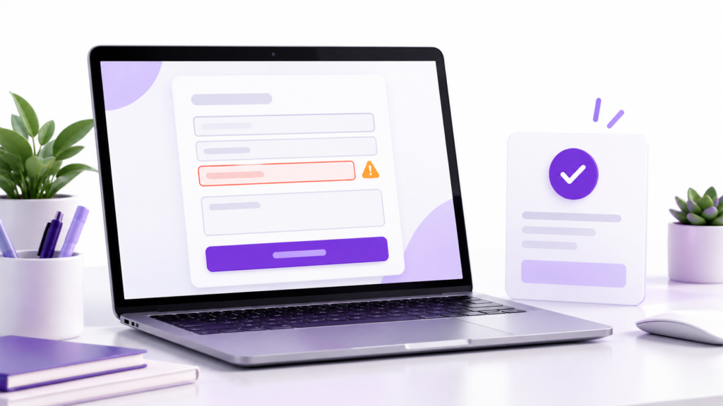 Website enquiry form showing a validation error beside a successful submission confirmation.